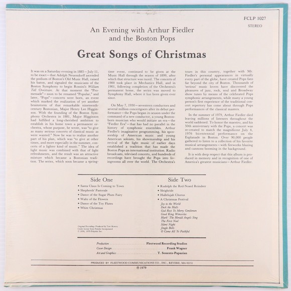 An Evening w/Arthur Fielder & The Boston Pops Great Songs of Christmas LP Record - Picture 2 of 6